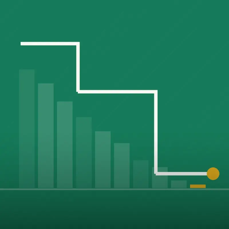 Abstract cover graphic: a descending series of bars beside a stepped white line, the site’s motif for a balance being paid down.