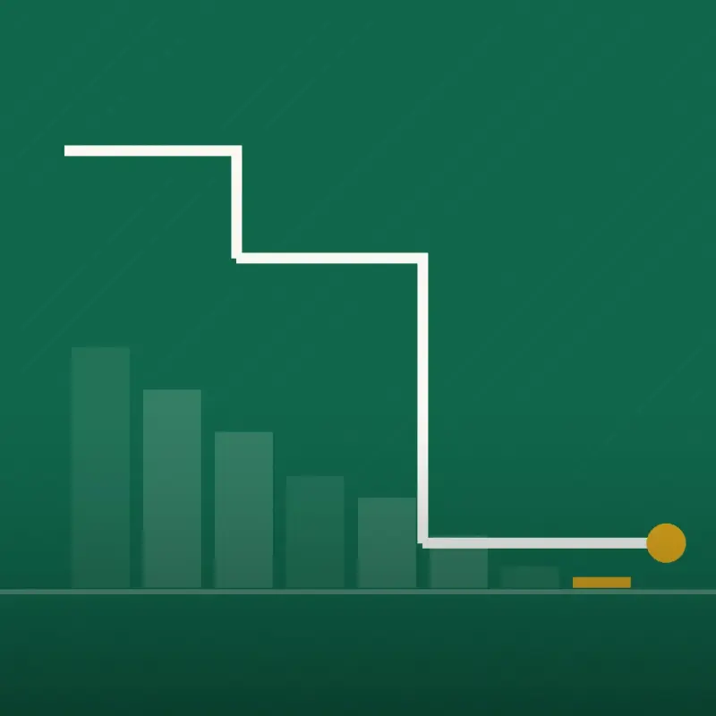 Abstract cover graphic: a descending series of bars beside a stepped white line, the site’s motif for a balance being paid down.