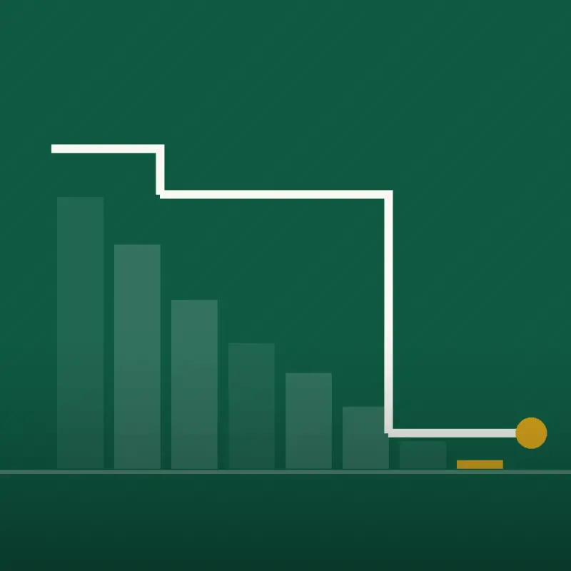 Abstract cover graphic: a descending series of bars beside a stepped white line, the site’s motif for a balance being paid down.
