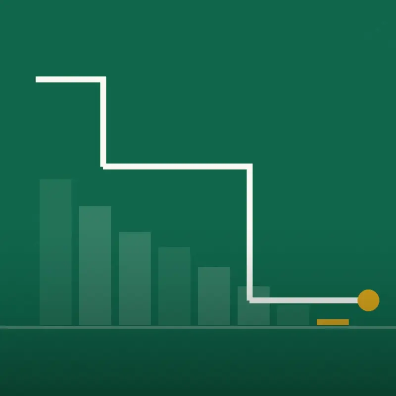 Abstract cover graphic: a descending series of bars beside a stepped white line, the site’s motif for a balance being paid down.
