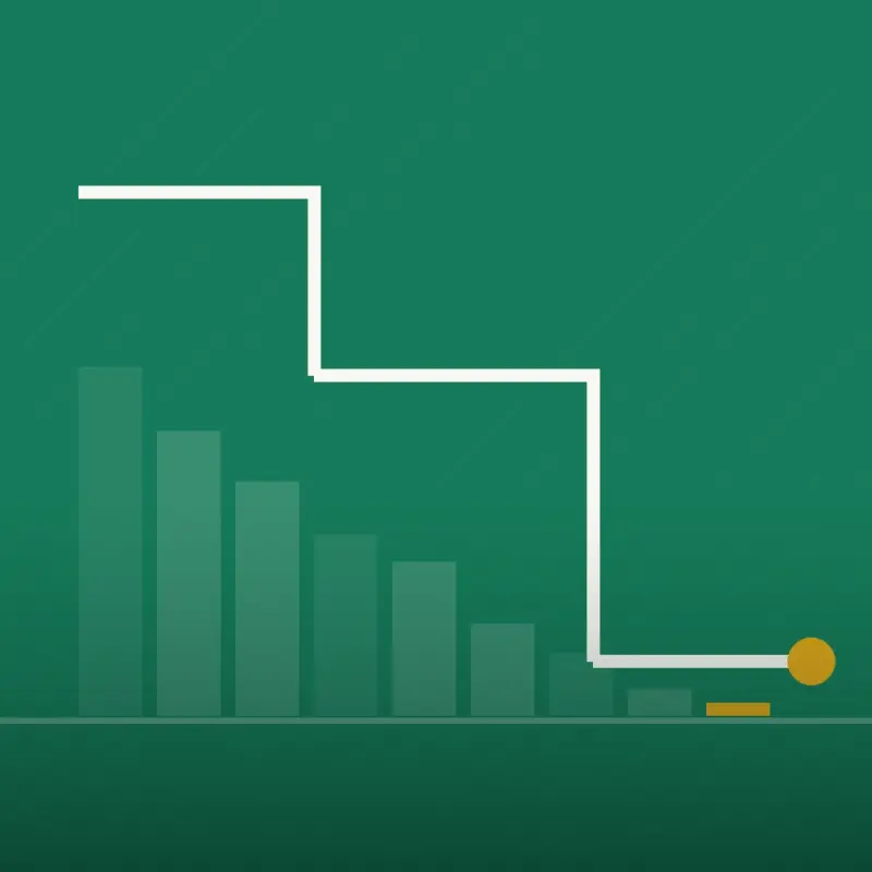 Abstract cover graphic: a descending series of bars beside a stepped white line, the site’s motif for a balance being paid down.